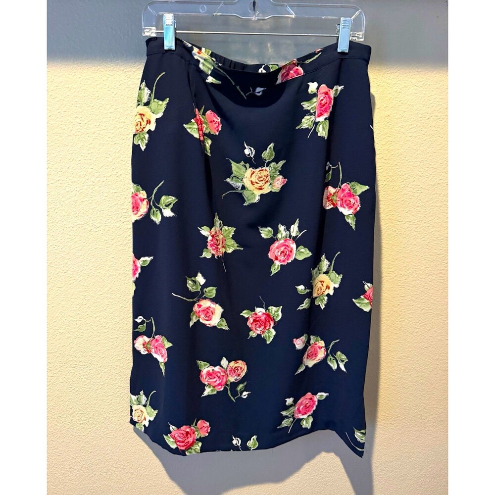 Pendleton Women’s Floral Pencil Skirt Size 14 Black Pink Chiffon Zip Polyester